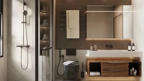 Modern Luxury Bathroom interior render 4K Stock Footage 341597139