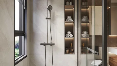 Modern Luxury Bathroom interior render 4K Stock Footage 341597331