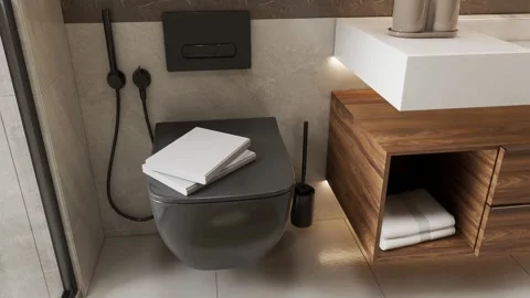 Modern Luxury Bathroom interior render 4K Stock Footage 341597347