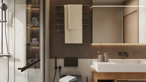 Modern Luxury Bathroom interior render 4K Stock Footage 341597481