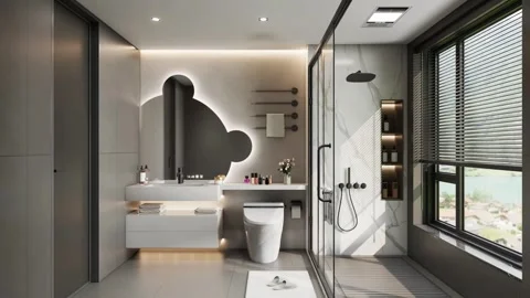 Modern Luxury Bathroom interior render 4K Stock Footage 341597506