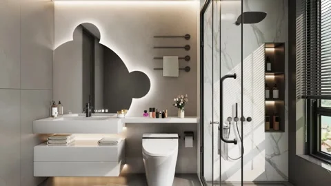 Modern Luxury Bathroom interior render 4K Stock Footage 341597552