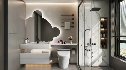 Modern Luxury Bathroom interior render 4K Stock Footage 341597690