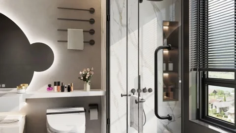 Modern Luxury Bathroom interior render 4K Stock Footage 341597731