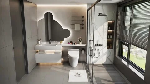 Modern Luxury Bathroom interior render 4K Stock Footage 341597777