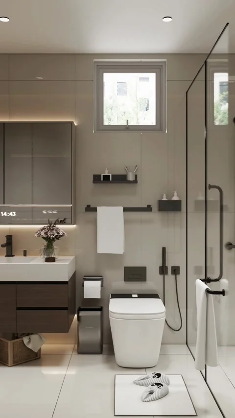 Modern Luxury Bathroom interior render 4K Stock Footage 341808116