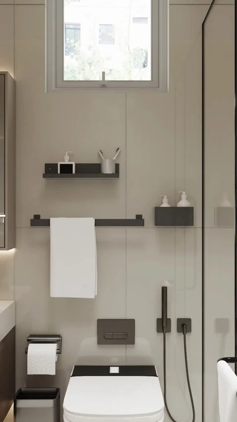 Modern Luxury Bathroom interior render 4K Stock Footage 341808180