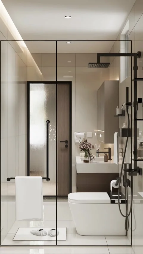 Modern Luxury Bathroom interior render 4K Stock Footage 341808181