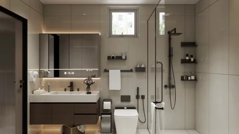 Modern Luxury Bathroom interior render 4K Stock Footage 341808232