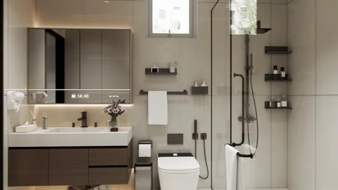 Modern Luxury Bathroom interior render 4K Stock Footage 341808250