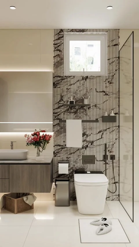Modern Luxury Bathroom interior render 4K Stock Footage 341808339