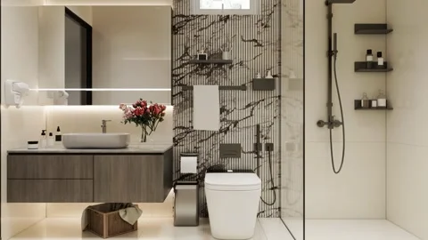 Modern Luxury Bathroom interior render 4K Stock Footage 341808356