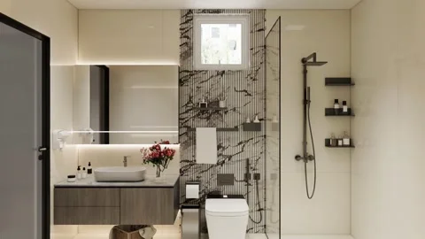 Modern Luxury Bathroom interior render 4K Stock Footage 341808358