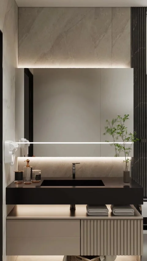 Modern Luxury Bathroom interior render 4K Stock Footage 341808455