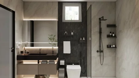Modern Luxury Bathroom interior render 4K Stock Footage 341808469