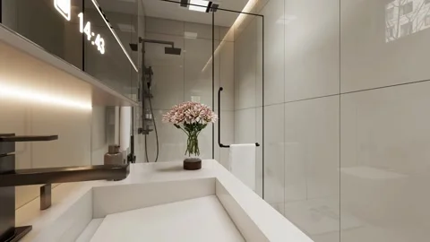 Modern Luxury Bathroom interior render 4K Stock Footage 341808498