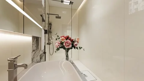 Modern Luxury Bathroom interior render 4K Stock Footage 341808524