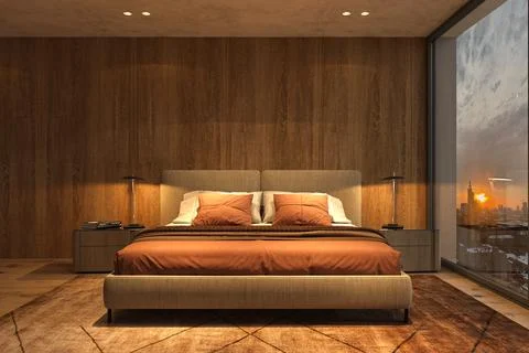 Modern luxury beautiful interior with panoramic windows and winter view. design Illustrazione stock
