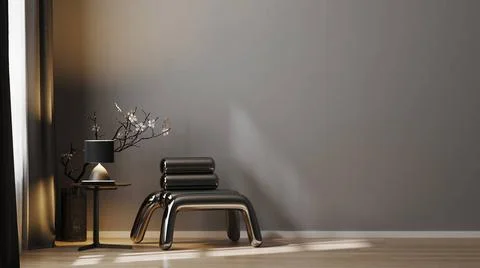 Modern luxury dark tones living room interior background with gray wall, m... Stock Photos