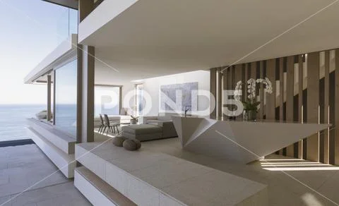 Modern, Luxury Home Showcase Interior With Ocean View