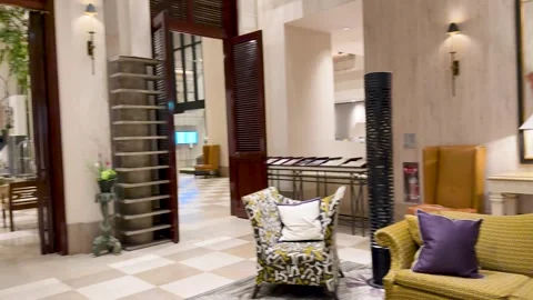 Modern Luxury Hotel Lobby Interior with Upscale Decor and Furniture Stock Footage 337917772