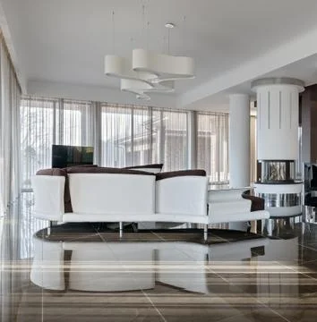 Modern luxury interior in daylight Stock Photos