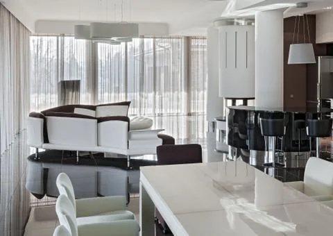 Modern luxury interior in daylight Stock Photos