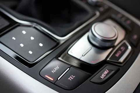Modern luxury interior element Navigation GPS Telephone control and Menu Stock Photos