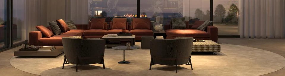 Modern luxury interior with panoramic windows. Minimal apartment design living 스톡 일러스트