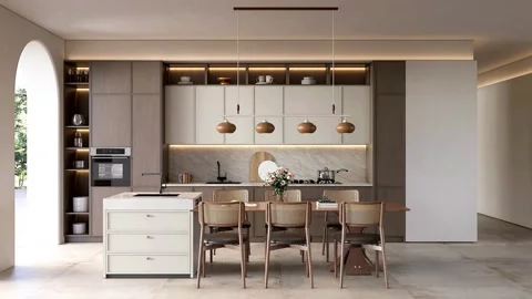 Modern Luxury Kitchen 3D Render phasing animation 4K Stock Footage 340139555