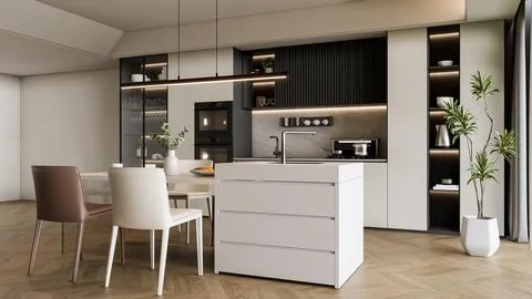 Modern Luxury Kitchen 3D Render 4K Stock Illustration
