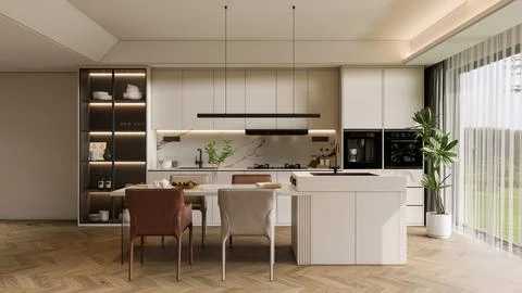 Modern Luxury Kitchen 3D Render 4K Stock Illustration