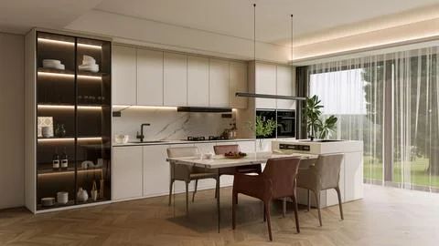 Modern Luxury Kitchen 3D Render 4K Stock Illustration