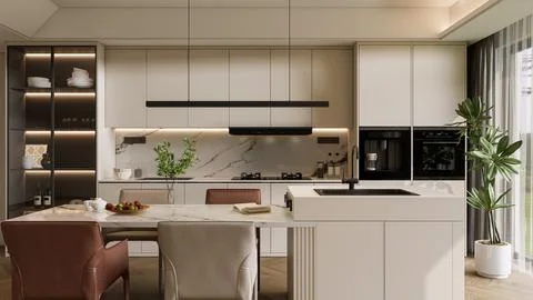 Modern Luxury Kitchen 3D Render 4K Stock Illustration