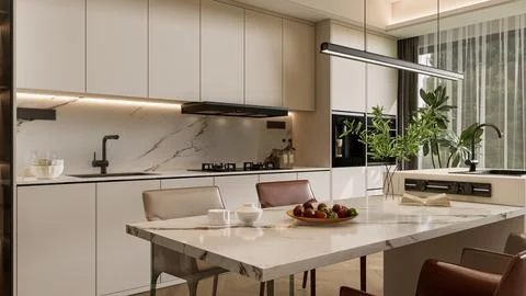 Modern Luxury Kitchen 3D Render 4K Stock Illustration