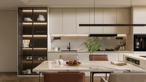 Modern Luxury Kitchen 3D Render 4K Stock Illustration