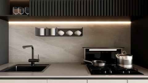 Modern Luxury Kitchen Interior 3D Render Stock Footage 340139393