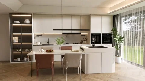 Modern Luxury Kitchen Interior 3D Render Stock Footage 340139483