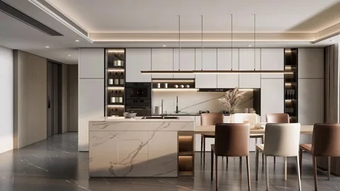 Modern Luxury Kitchen Interior 3D Render Stock Footage 340139557