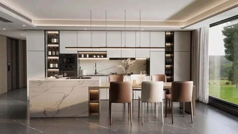 Modern Luxury Kitchen Interior 3D Render Stock Footage 340139560