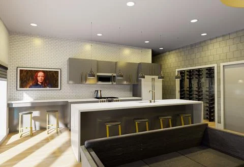 Modern Luxury Kitchen Interior 3D Architectural Rendering 스톡 일러스트