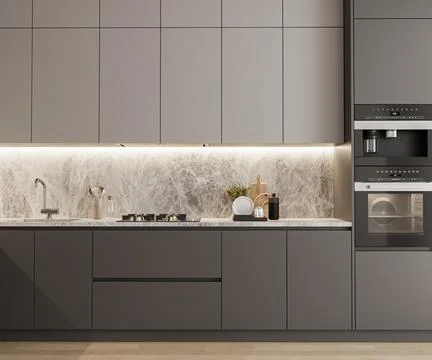 Modern luxury kitchen interior design, 3d rendering Stock Illustration