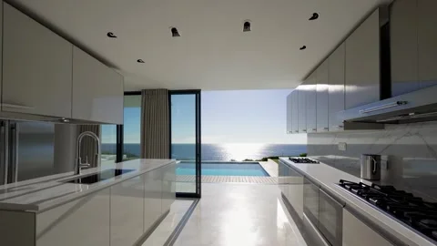 Modern luxury kitchen interior with elegant design and built-in appliances Stock Footage 315645203