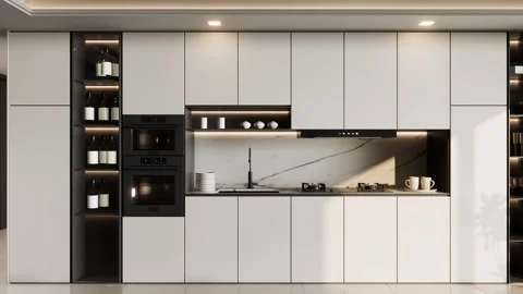 Modern Luxury Kitchen Interior Render 4k Stock Footage 341607638