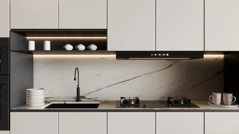 Modern Luxury Kitchen Interior Render 4k Stock Footage 341607674