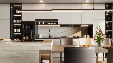 Modern Luxury Kitchen Interior Render 4k Stock Footage 341607738