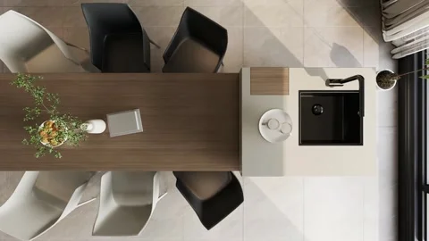 Modern Luxury Kitchen Interior Render 4k Stock Footage 341608085