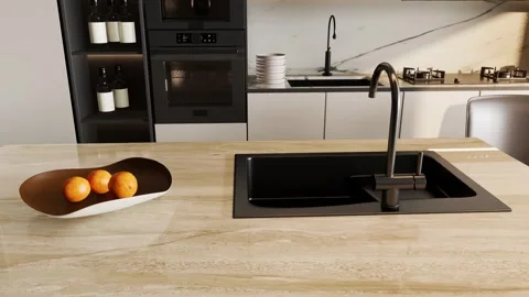 Modern Luxury Kitchen Interior Render 4k Stock Footage 341608096