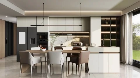 Modern Luxury Kitchen Interior Render 4k Stock Footage 341608110