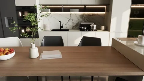 Modern Luxury Kitchen Interior Render 4k Stock Footage 341608143